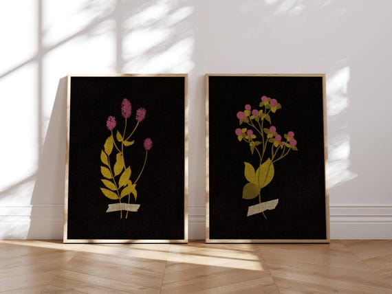 Wildflower Wall Art, Set Of 2 Prints, Gallery Wall Set, Vintage Wall Decor, Floral Wall Art, Cottagecore Decor, Botanical Prints, Moody Art
