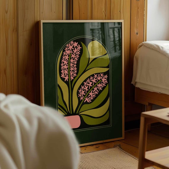 Abstract Hyacinth Flower Print: 70s Retro Botanical Wall Art, Mid-Century Modern Boho Decor