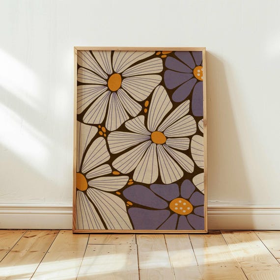 70s Floral Art Print: Groovy Matisse Style Flower Poster, Retro Boho Botanical Art