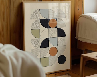 Mid Century Modern Geometric Print – Abstract Bauhaus Wall Art, Scandinavian Decor