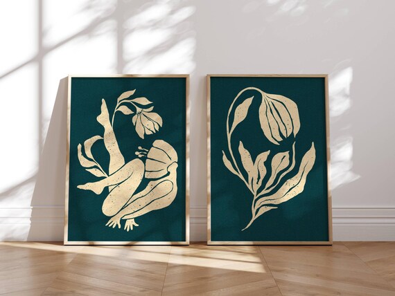 Abstract Retro Wall Art, Set Of 2 Prints, Gallery Wall Set, Mid Century Modern, Matisse Prints, Feminine Wall Art, Modern Eclectic Art
