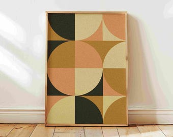 Mid Century Modern Geometric Print – Abstract Bauhaus Wall Art, Neutral Home Decor