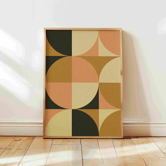 Mid Century Modern Geometric Print – Abstract Bauhaus Wall Art, Neutral Home Decor