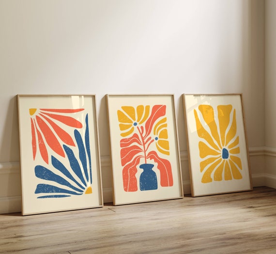 Retro Floral Prints, Set Of 3 Prints, Matisse Wall Art, Maximalist Decor, Funky Wall Art, Colorful Wall Art, 70s Decor, Digital Download