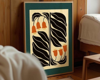 Scandinavische botanische print — Retro bloemenkunst aan de muur, modern decor uit het midden van de eeuw