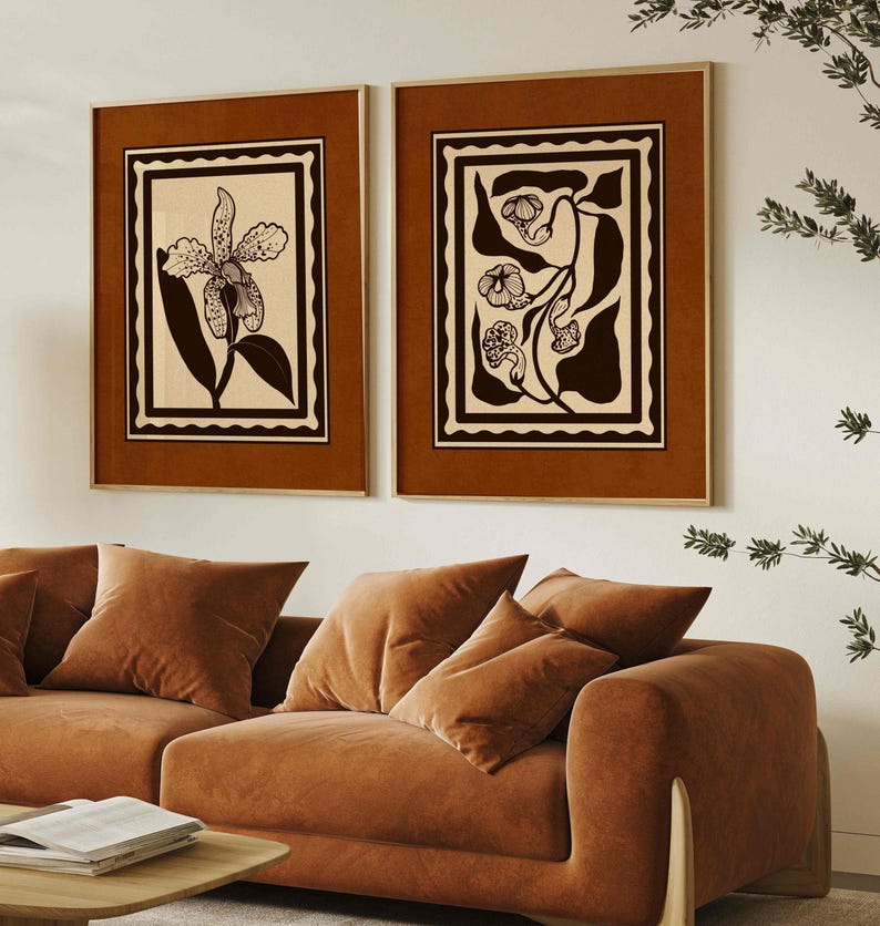 Vintage Botanical Print Set of 2: Retro Floral Wall Art, Mid Century ...