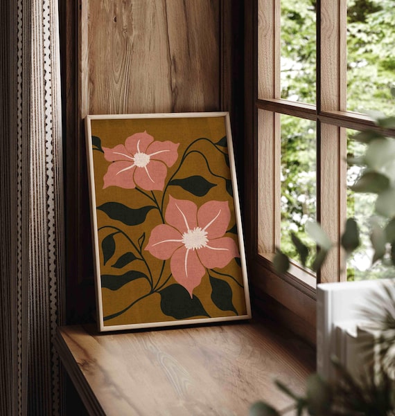 Retro Floral Print: 70s Botanical Wall Art, Vintage Boho Home Decor