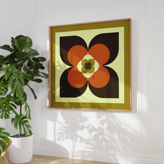 Groovy 70s Flower Poster, Retro Wall Art, Mid Century Modern Wall Art, 1970s Decor, Botanical, Vintage Wall Decor, 60s Wall Art, Funky Decor