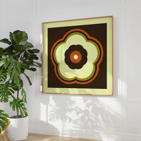 Groovy 70s Flower Poster, Retro Wall Art, Mid Century Modern Wall Art, 1970s Decor, Botanical, Vintage Wall Decor, 60s Wall Art, Funky Decor