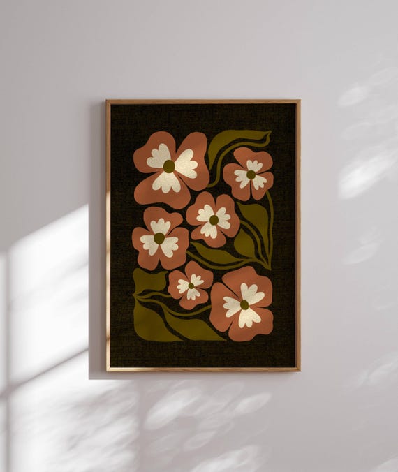 Lovely 70s Flower Poster, Retro Wall Art, 70s Inspired, Groovy Wall Art, Dark Floral Prints, Matisse Wall Art, 60s Decor, Vintage Posters