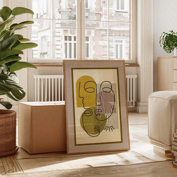 Abstract Face Line Print, Mid Century Modern Wall Art, Minimalist Geometric Portrait for Neutral Scandinavian or Contemporary Home Decor
