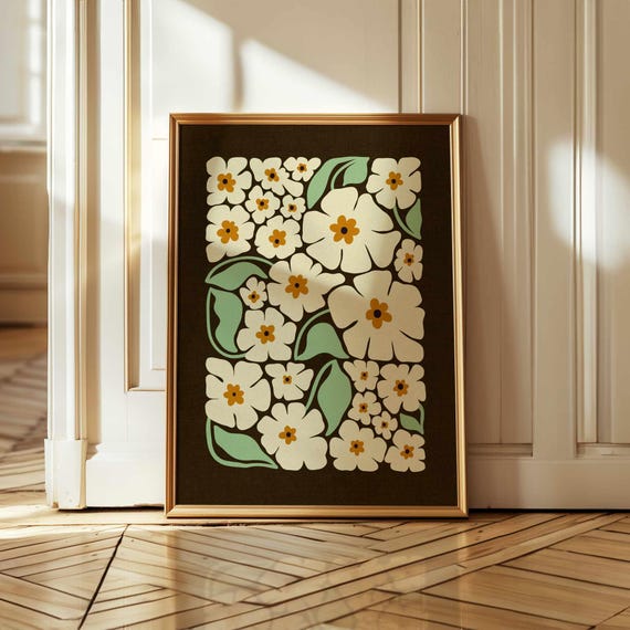 Matisse Style Floral Print: 70s Retro Botanical Art, Mid Century Modern Boho Decor