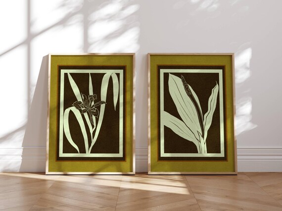 Vintage Style Botanical Prints, Set Of 2 Pieces, Gallery Wall Set, Wildflower Wall Art, Vintage Posters, Floral Wall Art, Cottagecore Decor