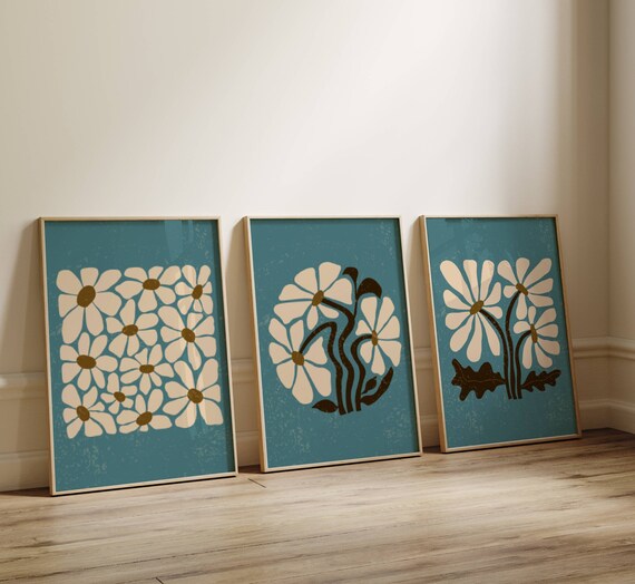 Matisse Flower Print Set, 3 Piece Wall Art, 70s Wall Art, Retro Flower Print Set, Groovy Wall Art, Mid Century Modern, Digital Download