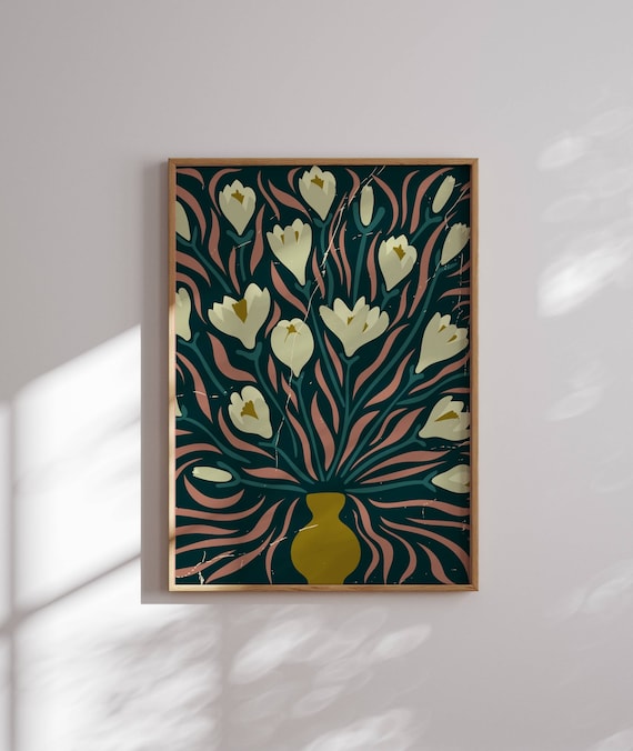 Groovy 70s Flower Poster, Retro Floral Print, 70s Wall Art, Abstract Floral Artwork, 70s Decor, Matisse Wall Art, Groovy Wall Art