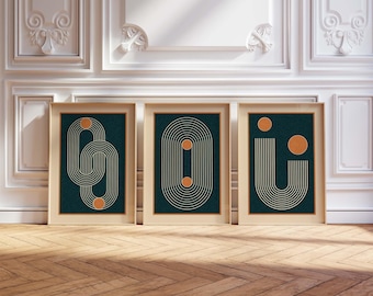 Mid Century Modern Print Set – Abstract Geometric Wall Art, Minimalist Scandinavian Decor