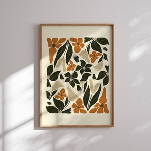 Póster de flores retro estético, impresiones botánicas, decoración de pared de los años 60, arte de pared retro, decoración cottagecore, inspiración de los años 70, arte de mediados de siglo, Matisse