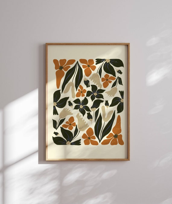 Aesthetic Retro Flower Poster, Botanical Prints, 60s Wall Decor, Retro Wall Art, Cottagecore Decor, 70s Inspired, Mid Century Art, Matisse
