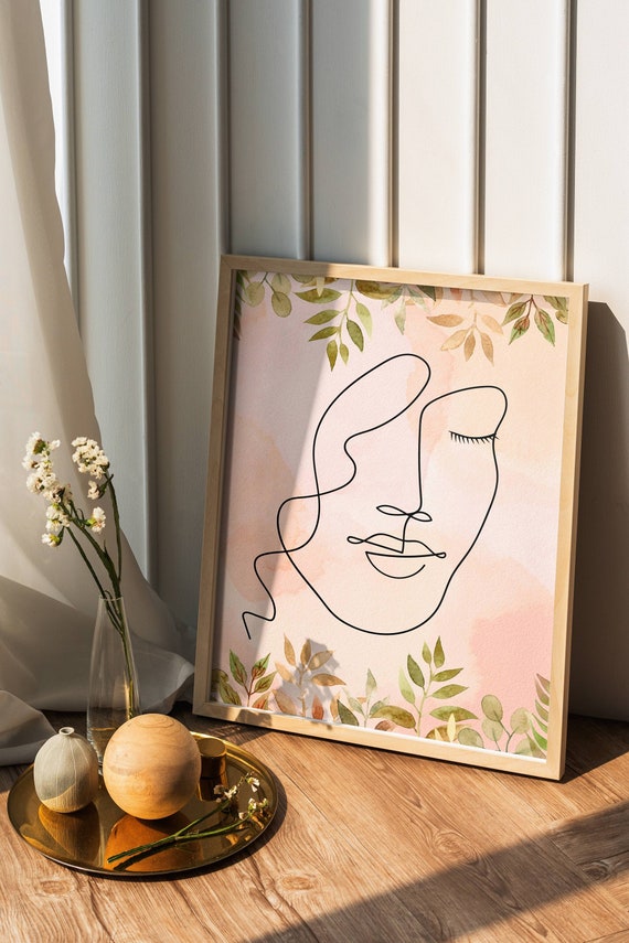 Woman Line Art Poster, Aesthetic Fall Poster, Aesthetic One Line Art, Sage Green Wall Art, Autumn Wall Art, Digital Download