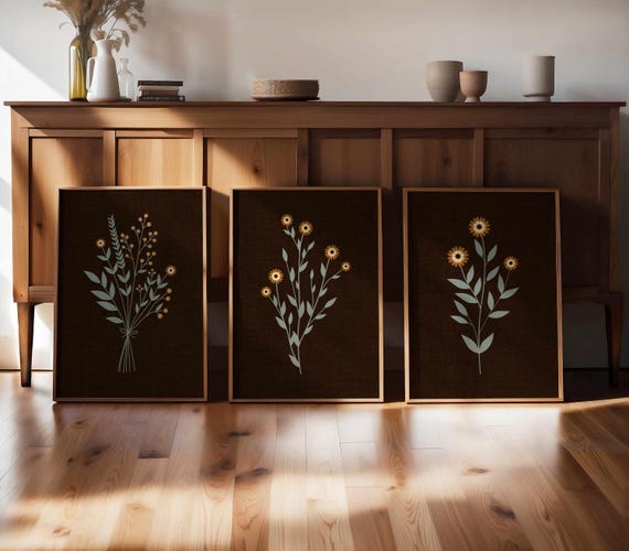 Botanical Wall Art Set of 3, Vintage Wildflower Prints – Cozy Cottagecore Floral Posters for Rustic, Farmhouse or Gallery Wall Decor