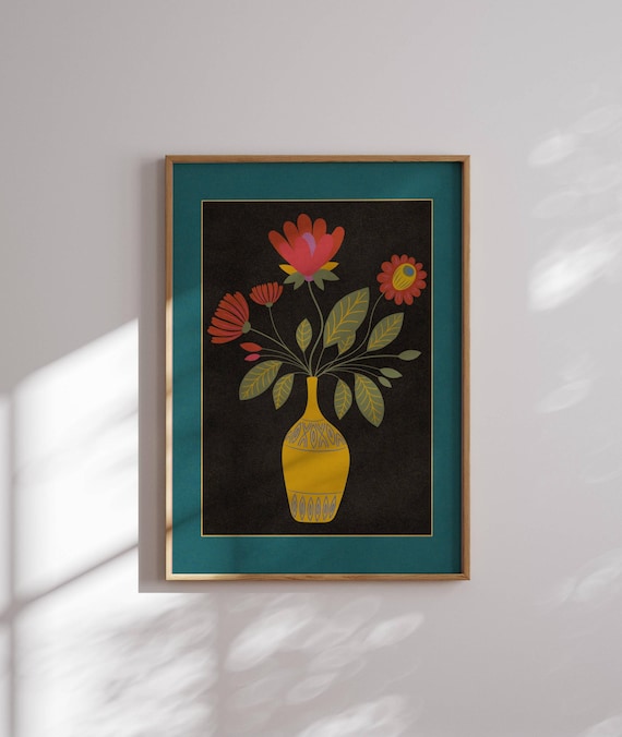 Groovy 70s Flower Poster, Retro Floral Print, 70s Wall Art, Matisse Wall Art, 70s Decor, Retro Wall Art, Mid Century Modern, Colorful Art