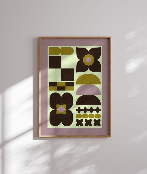 Bauhaus Art Print, Mid Century Modern Wall Art, Geometric Poster, 70s Wall Art, Abstract, Funky Wall Art, Retro Prints, Mcm Wall Art, Floral