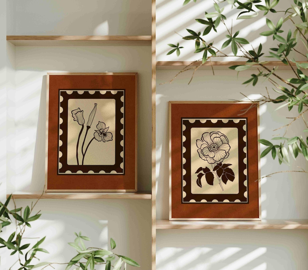Vintage Floral Print Set of 2: Retro Botanical Wall Art, Mid Century ...