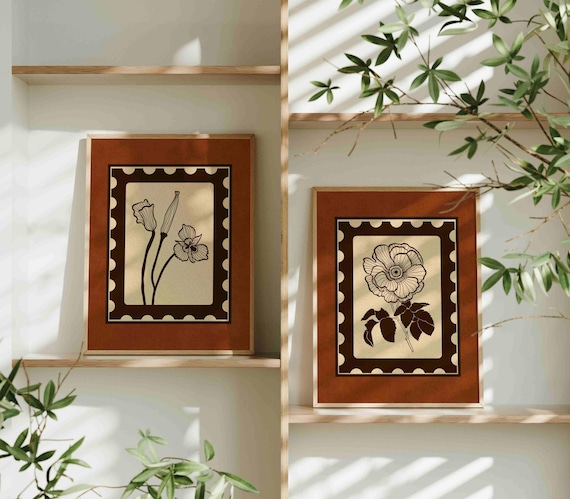 Vintage Botanical Print Set: Rustic Floral Wall Art, Cottagecore Home Decor