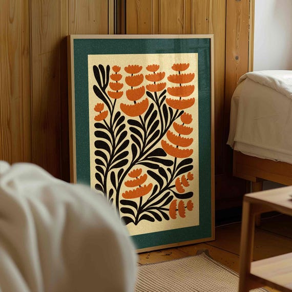 Retro Floral Print: Mid Century Modern Botanical Wall Art, Eclectic Home Decor