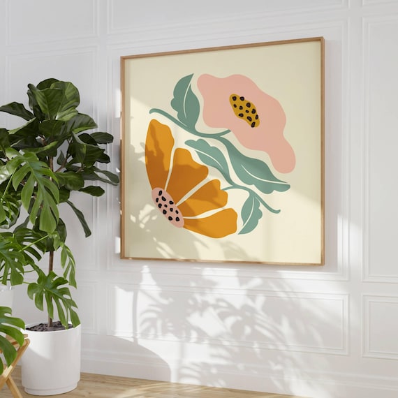 Lovely 70s Flower Poster, Matisse Print, 70s Wall Art, Mid Century Modern Print, Botanical Prints, Retro Wall Art, Mcm Art, Nursery Decor