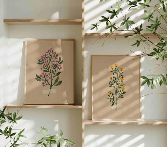 Vintage Floral Print Set: Rustic Wildflower Wall Decor, Cottagecore Botanical Art