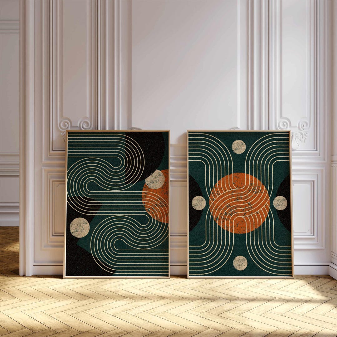 Mid Century Modern Print Set: Abstract Geometric Wall Art, Minimalist ...