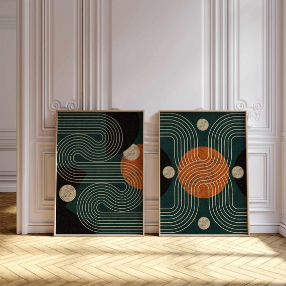 Mid Century Modern Print Set: Japandi Bauhaus Geometric Wall Art