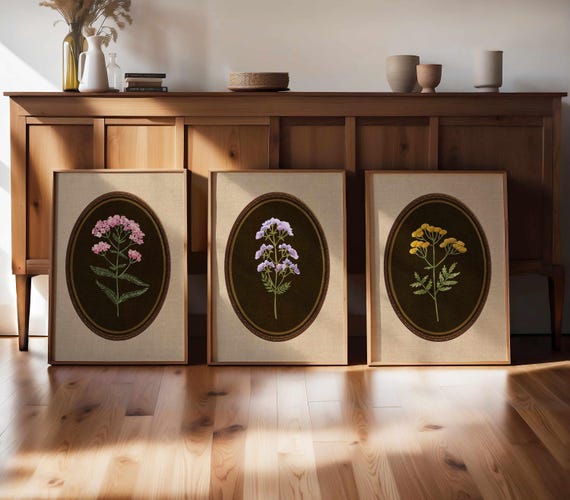 Vintage Floral Wall Art Set Of 3, Retro Botanical Prints – Cottagecore Wildflower Posters for Rustic, Farmhouse or Gallery Wall Decor