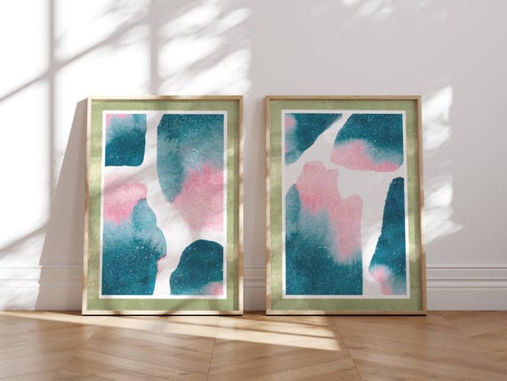 Mid Century Modern Wall Art, Set Of 2 Pieces, Geometric Art, Multicolor Wall Art, Gallery Wall Set, Nordic Prints, Modern Eclectic Art
