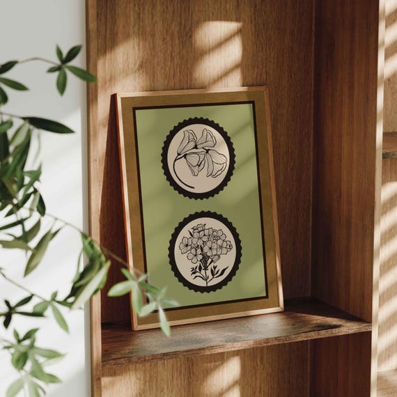 Vintage Botanical Print — Floral Stamp Wall Art, Scandinavian Decor