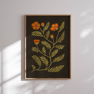 Stampa floreale in stile vintage, arredamento cottagecore, arredamento anni '70, stampe botaniche, poster vintage, moderno di metà secolo, arte murale floreale, arte retrò