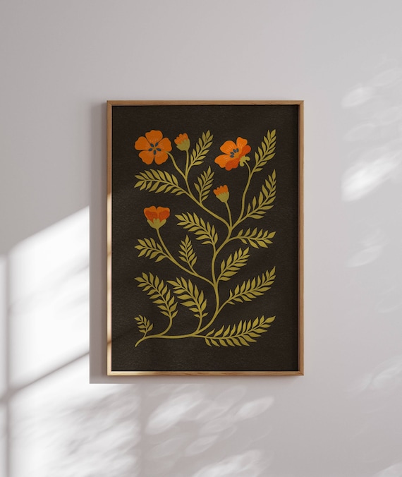 Vintage Style Floral Print, Cottagecore Decor, 70s Decor, Botanical Prints, Vintage Poster, Mid Century Modern, Floral Wall Art, Retro Art