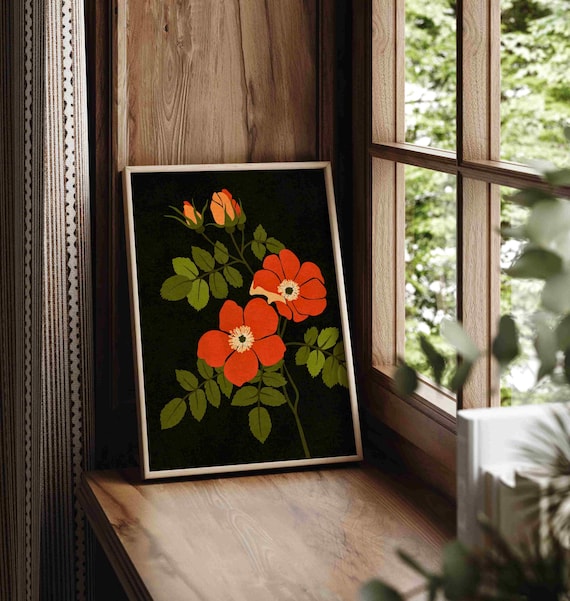 Vintage Floral Print: 70s Retro Botanical Art, Moody Wall Decor