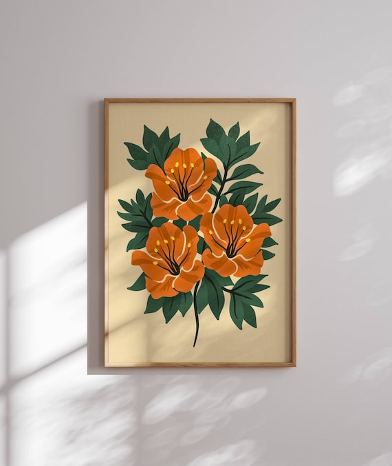 Vintage Style Floral Art Print, Retro Aesthetic Wall Art, Retro Flower Poster, 70s Decor, Botanical Prints, Vintage Wall Art, 70s Wall Art