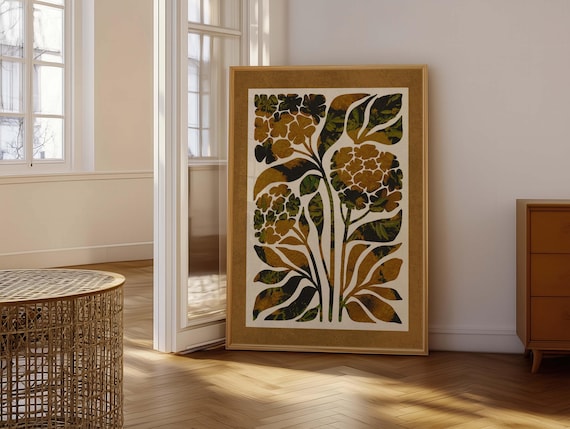 Abstract Botanical Print: Mid Century Modern Floral Wall Art, Earth Tone Boho Decor