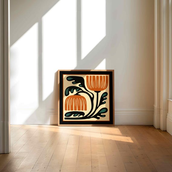 Mid Century Modern Floral Print: Scandinavian Botanical Wall Art, Vintage Inspired Decor