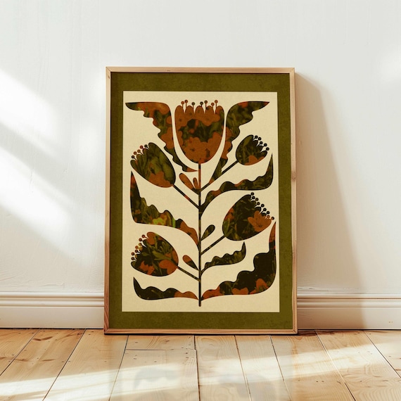 Abstract Botanical Print: Retro Floral Wall Art, Vintage Mid Century Modern Boho Decor