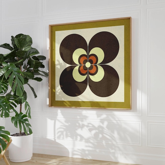 Groovy 70s Flower Poster, Retro Wall Art, Mid Century Modern, Geometric Poster, 1970s Decor, Botanical, Vintage Wall Decor, 60s Wall Art