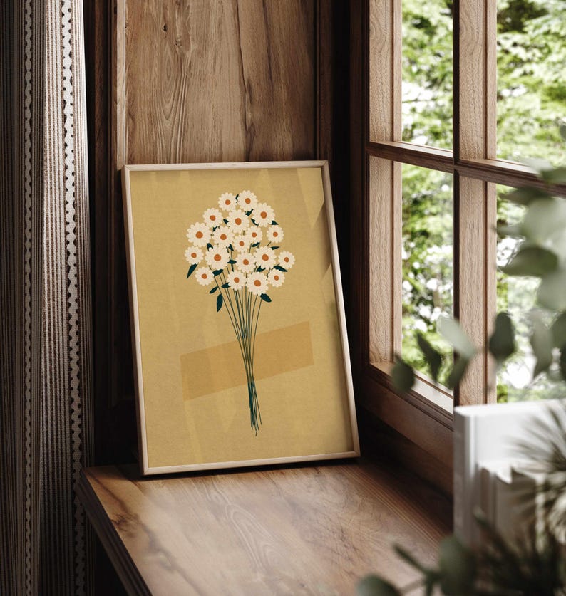 Vintage Floral Print: Rustic Wildflower Wall Art, Neutral Retro Botanical Poster image 4