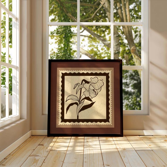 Vintage Botanical Print: Retro Stamp Wall Art, French Country Decor