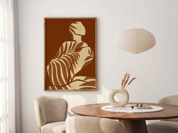Burnt Sienna Abstract Figure Print — Earthy Scandinavian Wall Art, Minimal Boho Decor