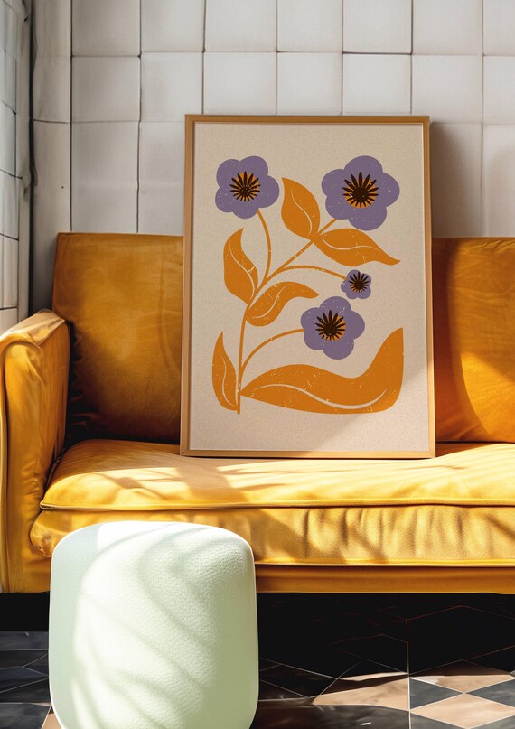 Abstract Retro Floral Print, 70s Inspired Botanical Print, Retro Flower Wall Art, Vintage Poster, 70s Decor, Retro Poster, Mid Century Art