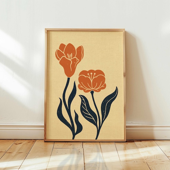 Retro Tulip Flower Print – Mid Century Modern Botanical Wall Art