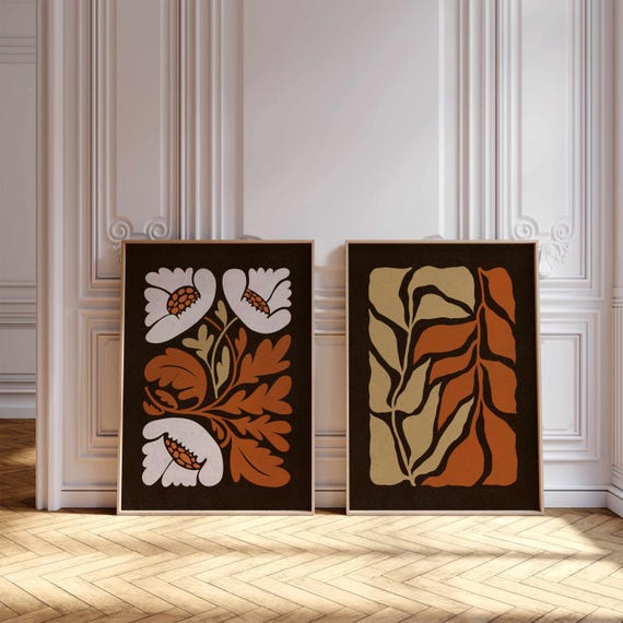 Matisse Floral Print Set: Retro 70s Gallery Wall Art, Mid Century Modern Boho Decor